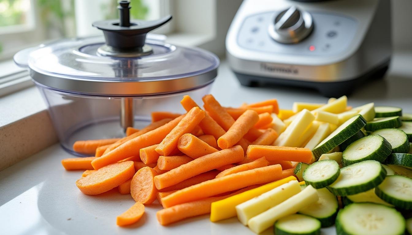 apprenez à préparer des frites de légumes parfaitement coupées et croustillantes grâce à votre thermomix, pour une recette saine et savoureuse en toute simplicité.