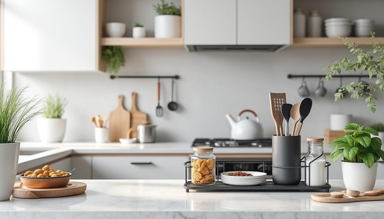 découvrez comment optimiser l'espace sur votre plan de travail grâce à un support d'accessoires pratique et astucieux, pour une cuisine organisée et fonctionnelle.